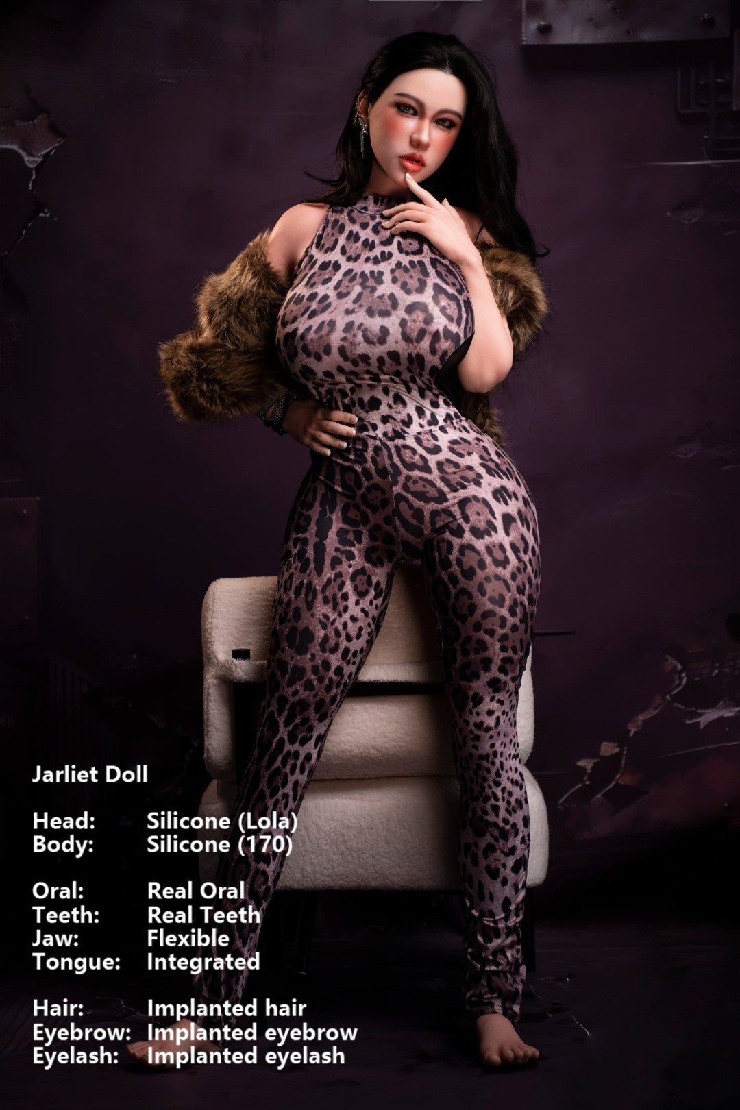Jarliet Lola 170 cm fullsilikonsexdocka med fair skin, Real Oral Structure, RST Real Skin Texture och implanterat svart hår.