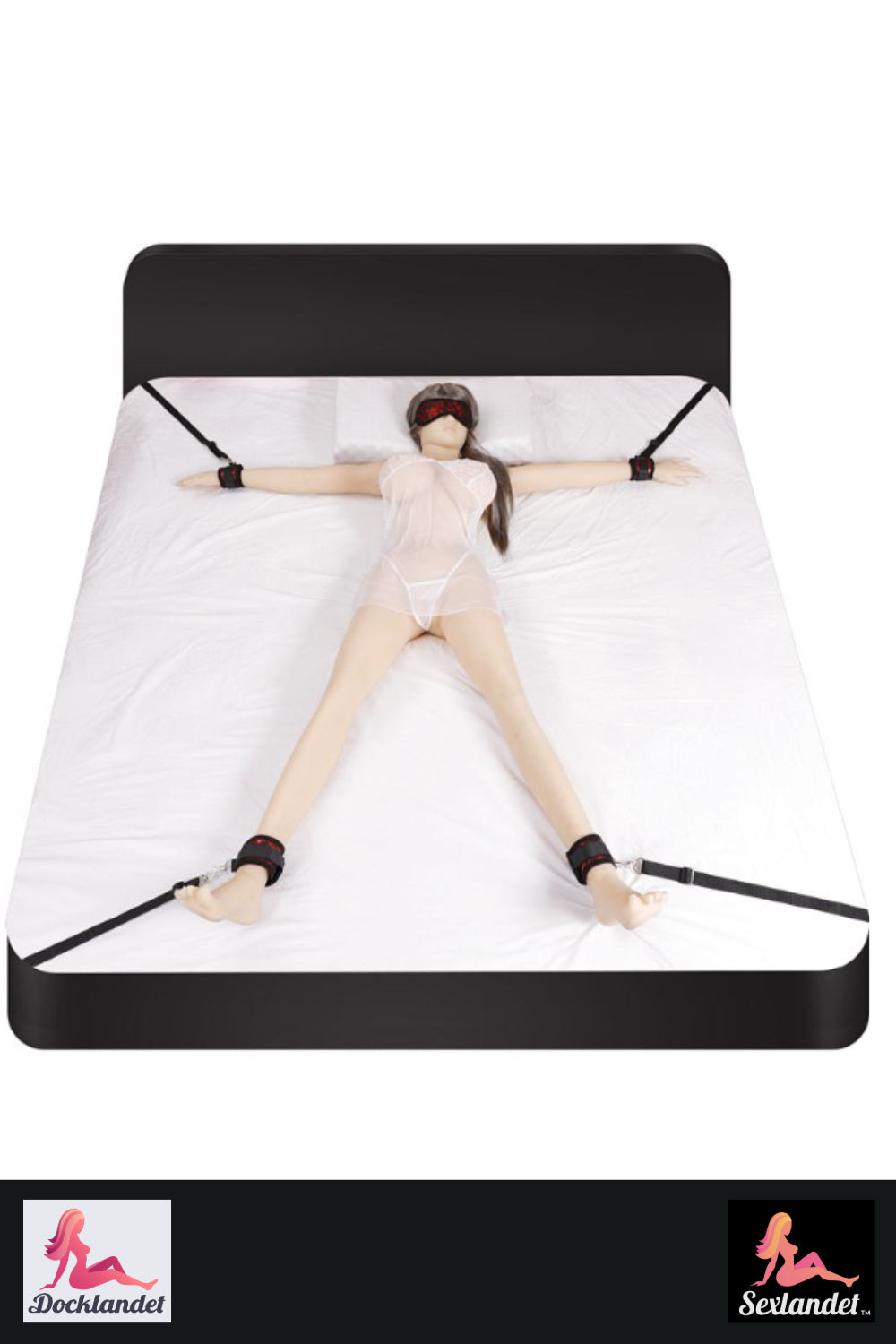 BDSM Комплект - Белезници, дантелено облекло и маска за очи (комплект от 7 части)