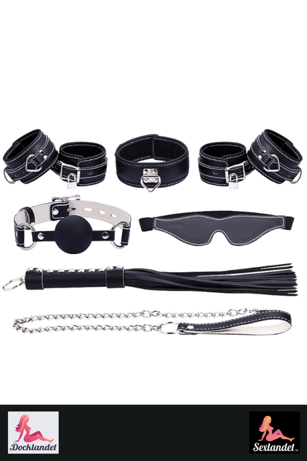 BDSM Kit - Handschellen, Peitsche, Leine, Gagball, Augenmaske (mit 9 Teilen eingestellt)