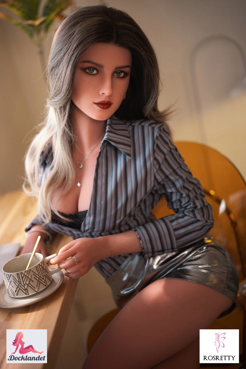 Păpușă sexuală Nicky realistă, cu păr lung, castaniu și ochi adânci